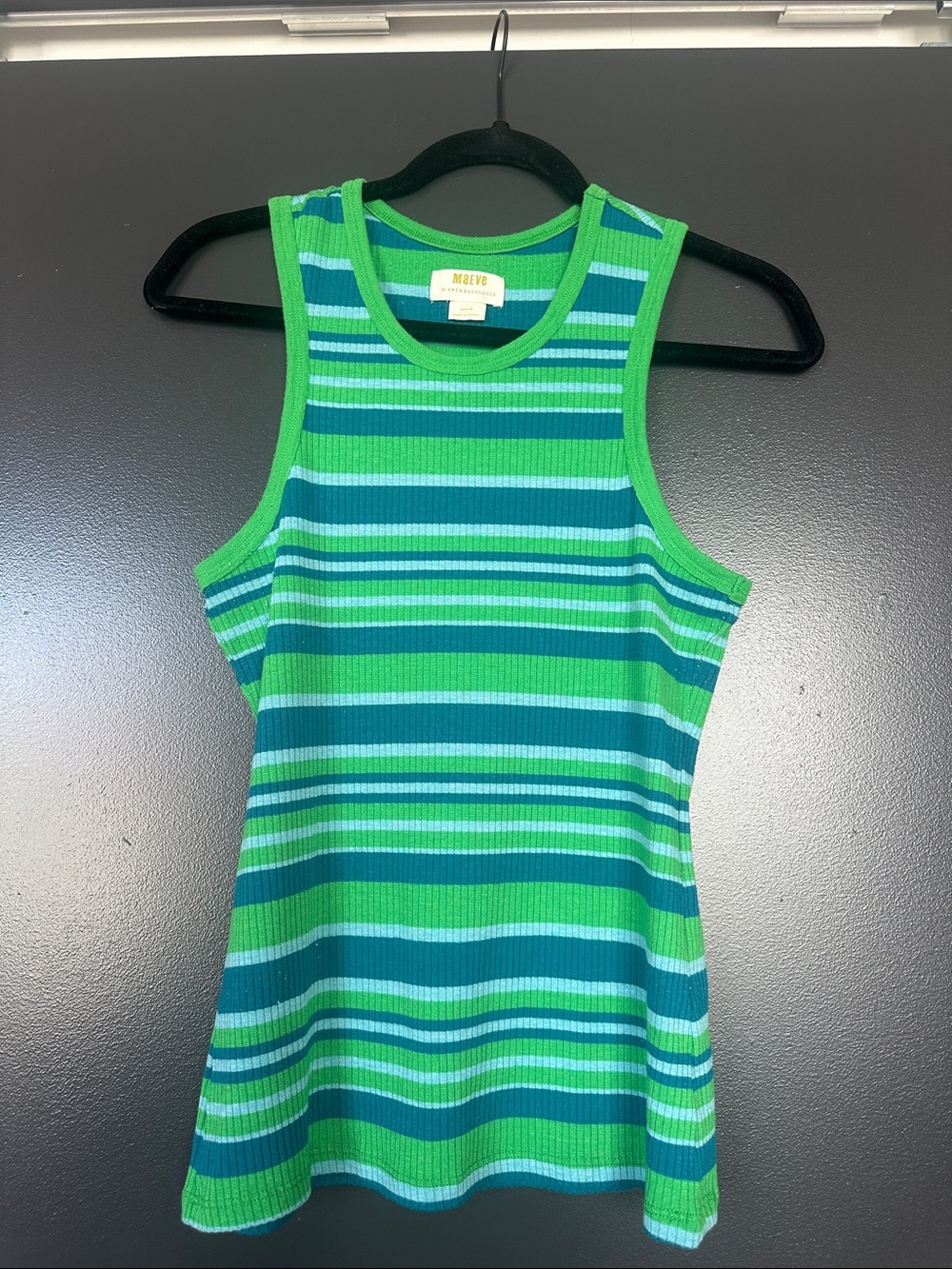 Maeve Green & Teal Striped Ribbed Tank